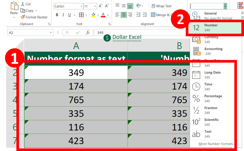 Change the number format of the cell into number