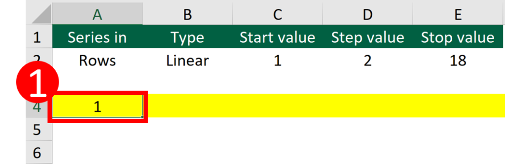Enter a start value in a cell