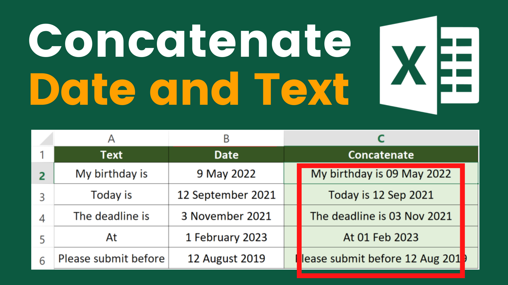 How to Concatenate Date and Text in Excel