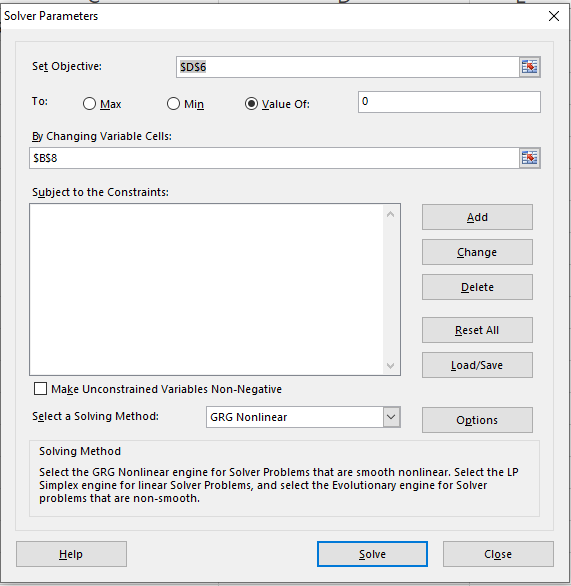 Solver setting for IRR computations