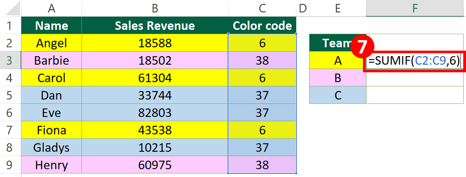 Sum Based On Color