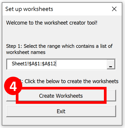 How To Change The Default Number Of Sheets In Excel - Press "Create Worksheets"