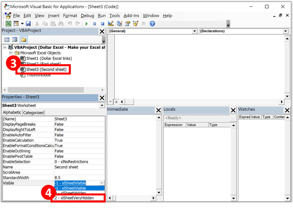 How to Hide Excel Sheet so it can't be  Found easily - Select the sheet you would like to hide and set its visibility to "2 - xlSheetVeryHidden"