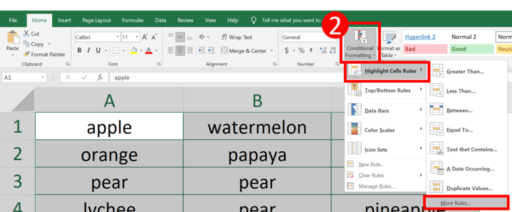 highlight cells that equal multiple values in Excel
