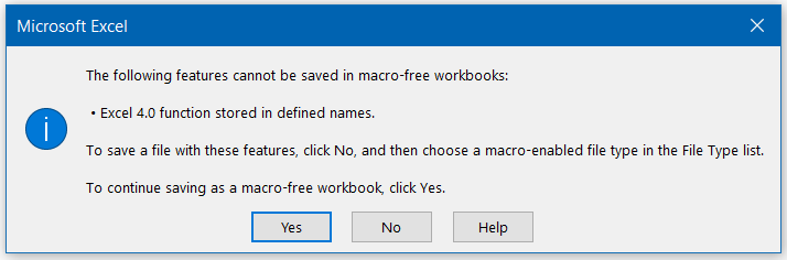 Warning from Excel