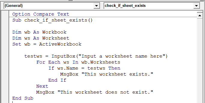 Check if Sheets Exist VBA code