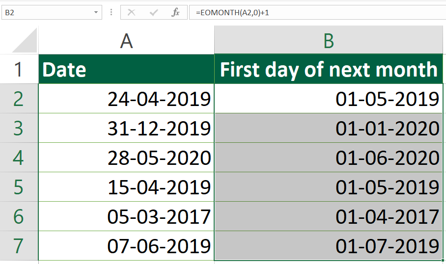 Excel Get First Day Of Next Month