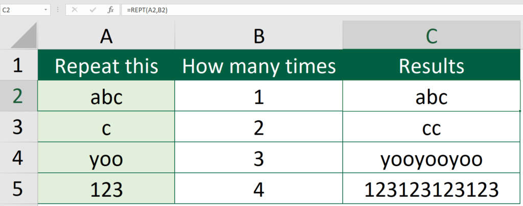 How to use REPT functions to the Most - Repeat a set of character