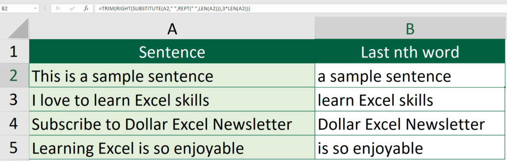 How to use REPT functions to the Most - Extract words from a text string