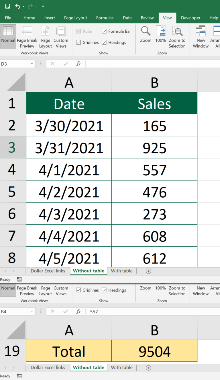 How to freeze top and bottom row at once in Excel