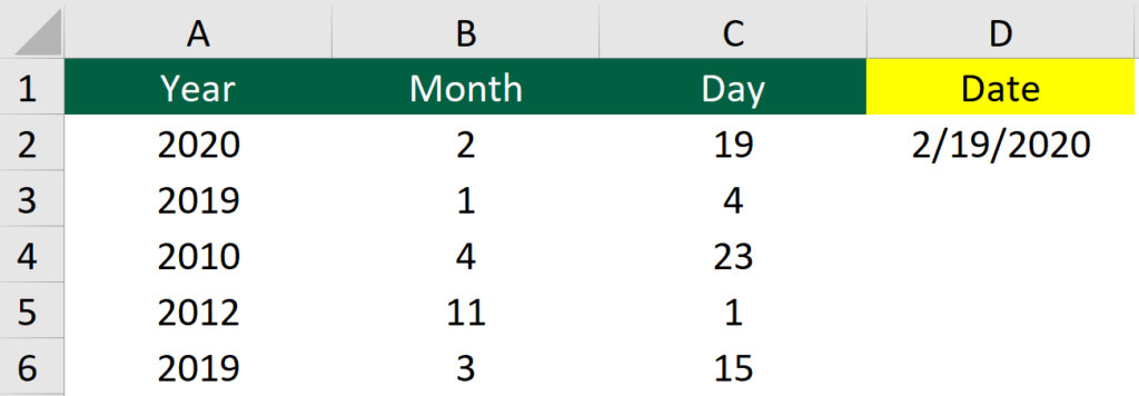 An example of how Ctrl E combines cells to create a date 1