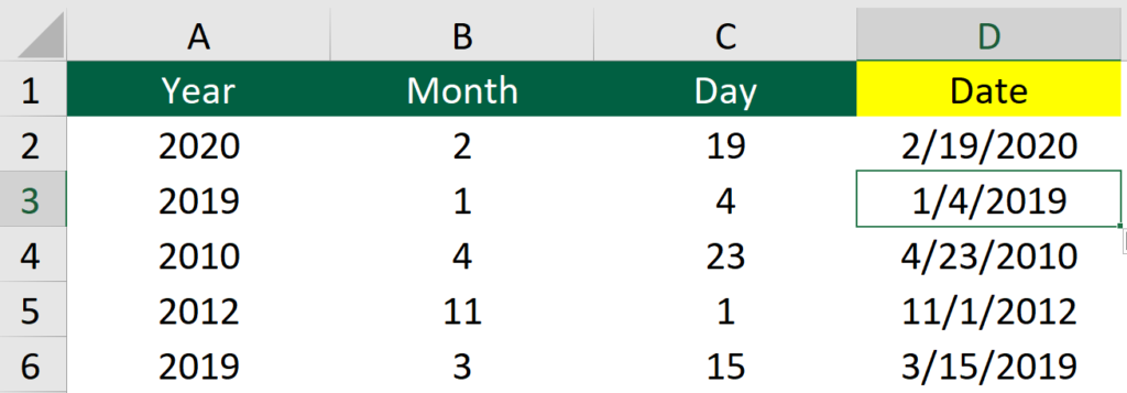 An example of how Ctrl E combines cells to create a date 2