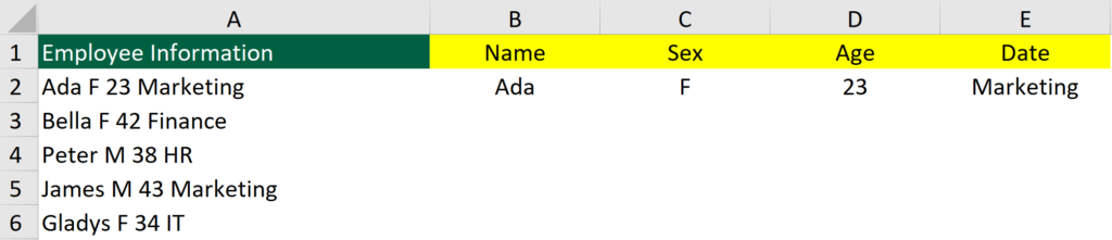 An example of how Ctrl E unconcatenate and split cells into different cells 1