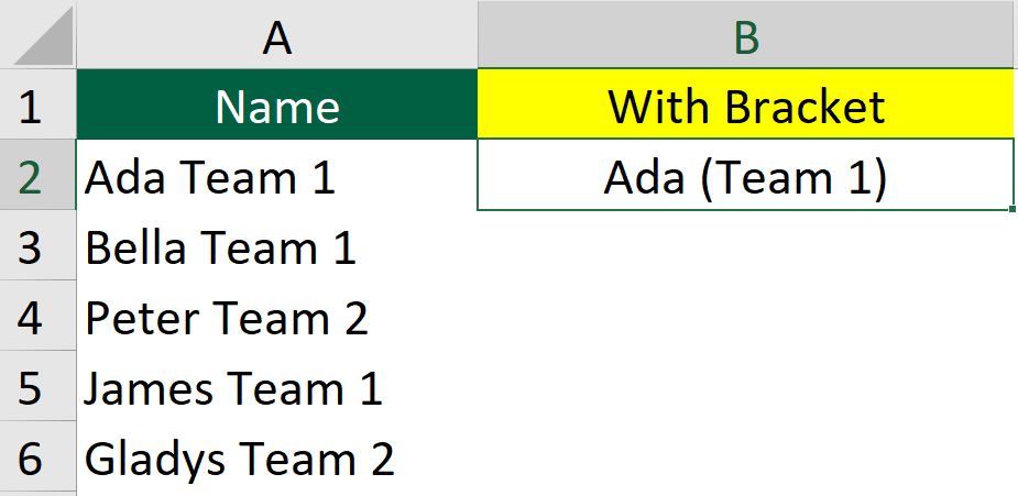 An example of how Ctrl E adds bracket 1