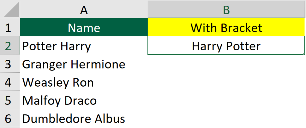 An example of how Ctrl E reorder text or number within the cells 1