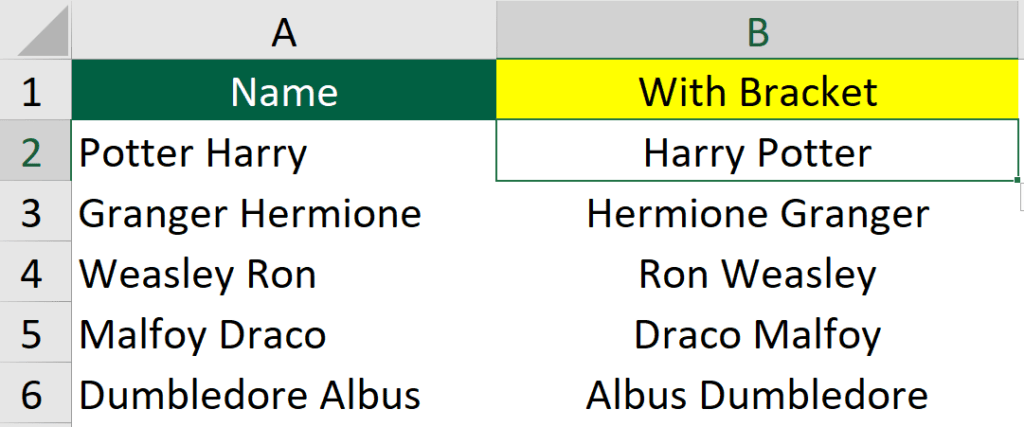 An example of how Ctrl E reorder text or number within the cells 2