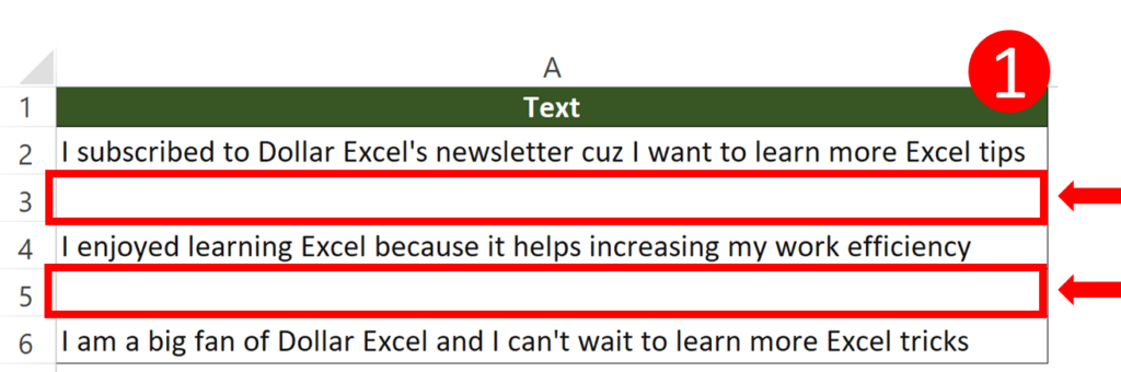 Split long text into shorter cells by Justify step 1