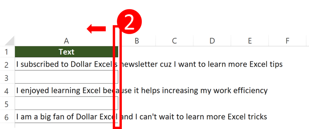 Split long text into shorter cells by Justify step 2