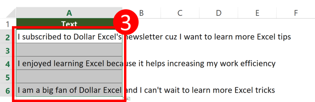 Split long text into shorter cells by Justify step 3