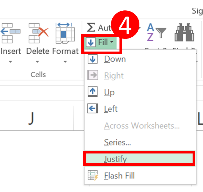 Split long text into shorter cells by Justify step 4